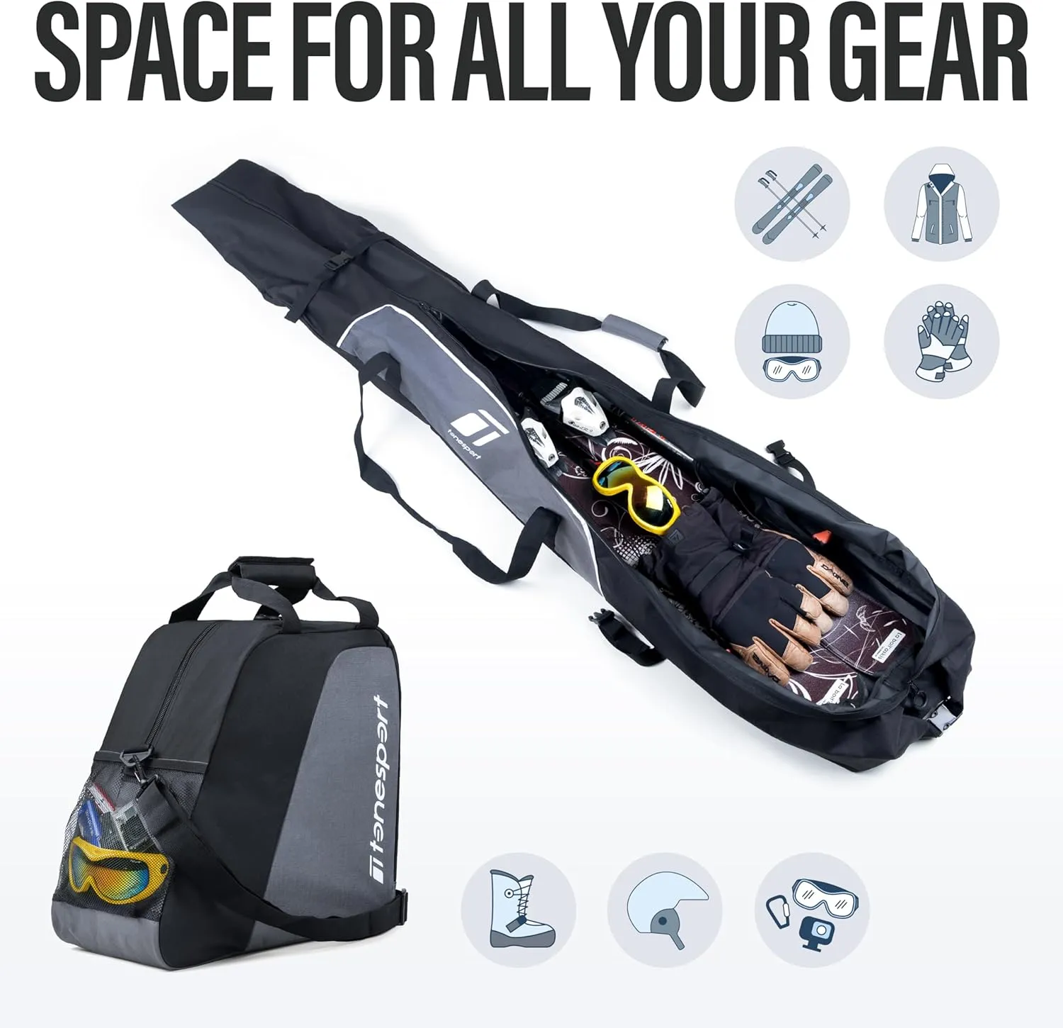 Ski Bag and Boot Bag Combo - Ski Bags for Air Travel - Unpadded Snow Ski Bags - For Skis Up to 180cm