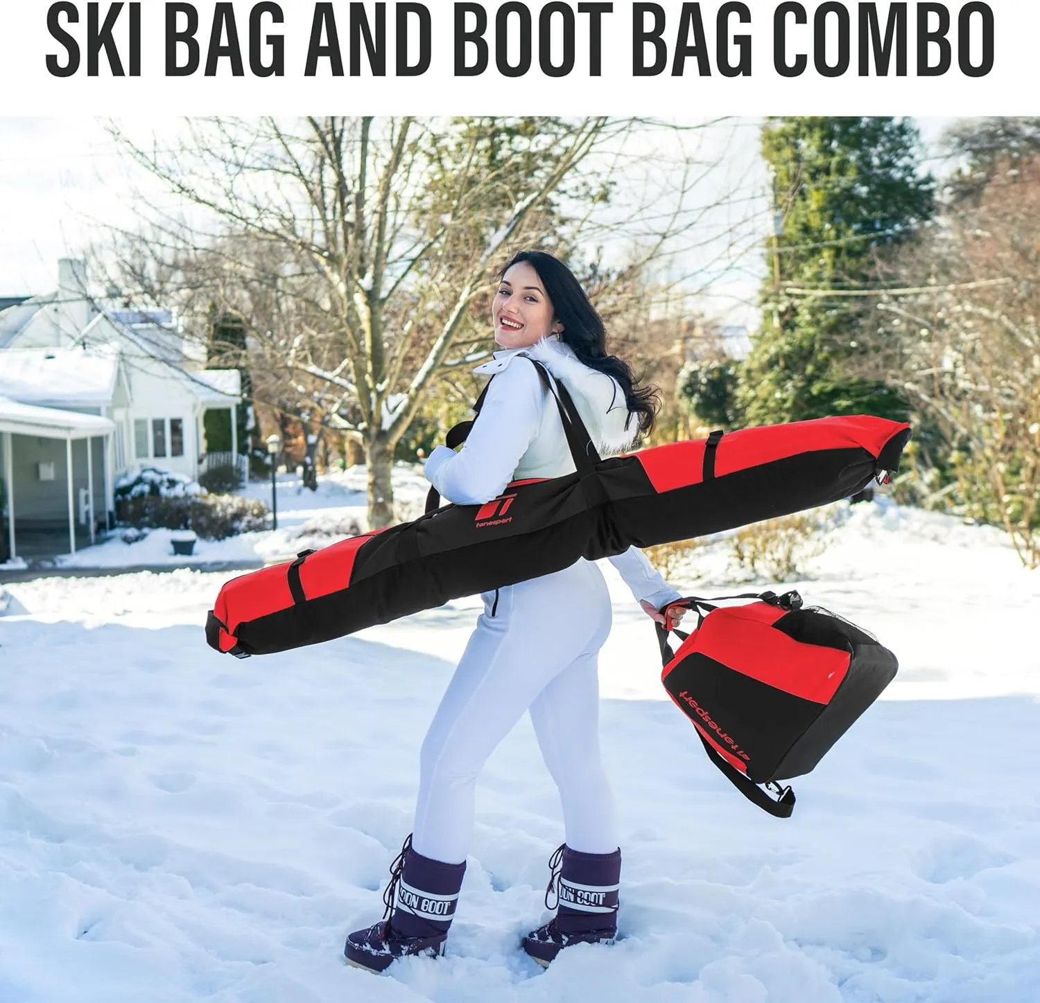 Ski Bag and Boot Bag Combo - Ski Bags for Air Travel - Unpadded Snow Ski Bags - For Skis Up to 180cm