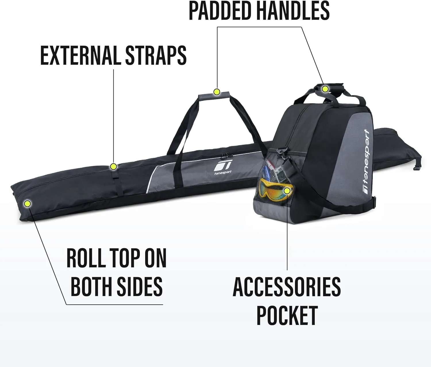 Ski Bag and Boot Bag Combo - Ski Bags for Air Travel - Unpadded Snow Ski Bags - For Skis Up to 180cm