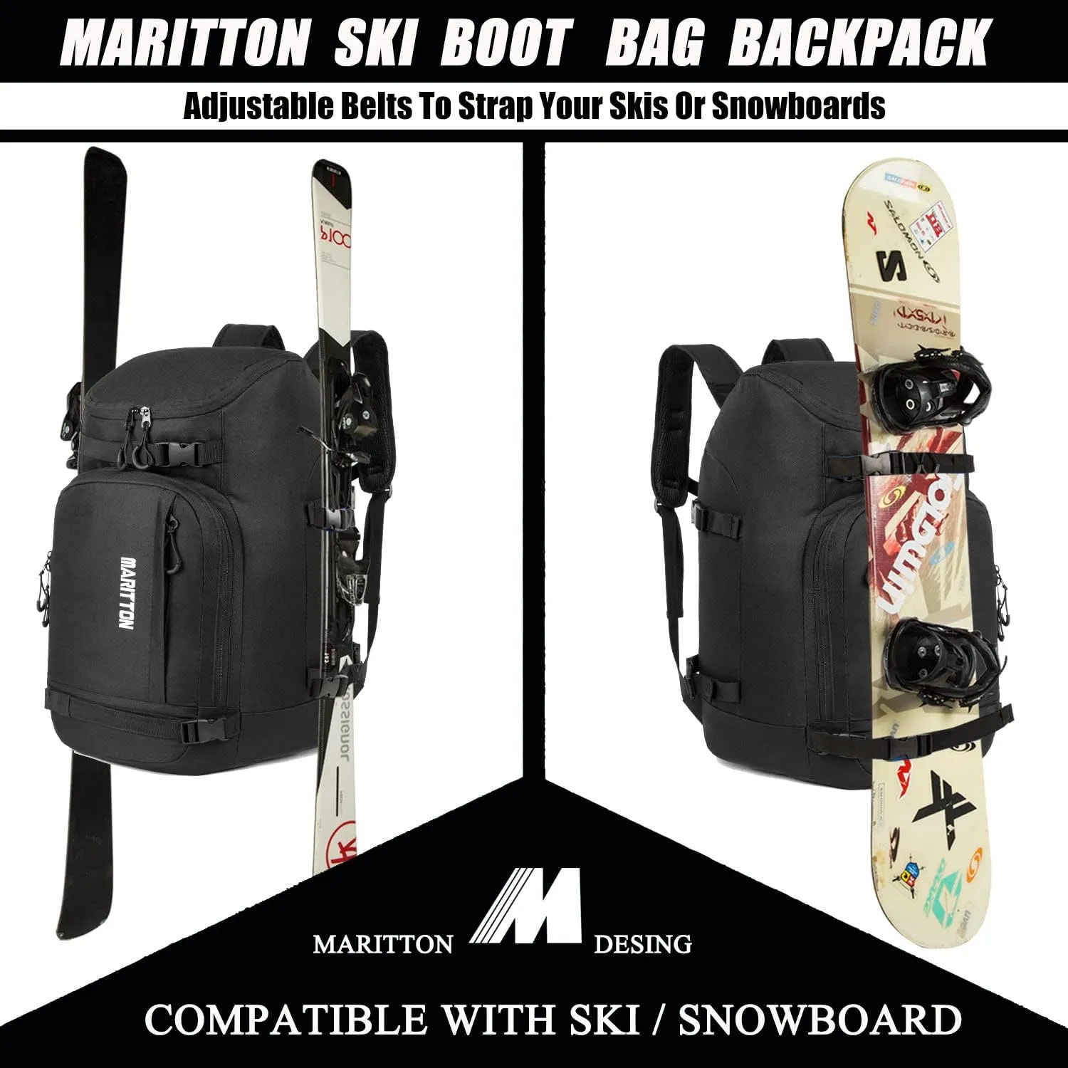 Ski Boot Bag - Boot Travel Backpack for Snowboard & Ski Boots, Helmet, Goggles, Gloves, Accessories