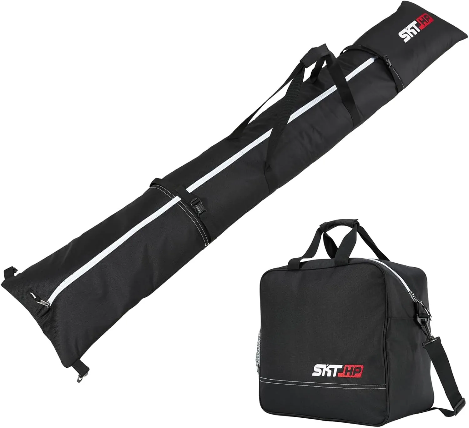 SKT HP Snow Ski Bag and Boot Bag Combo, Padded Ski Bags for Air Travel Ski Bag and Boot Bags, Water-Resistant Ski Equipment Bag Fits for Skis Up to 200 CM and Boots Up to Size US13
