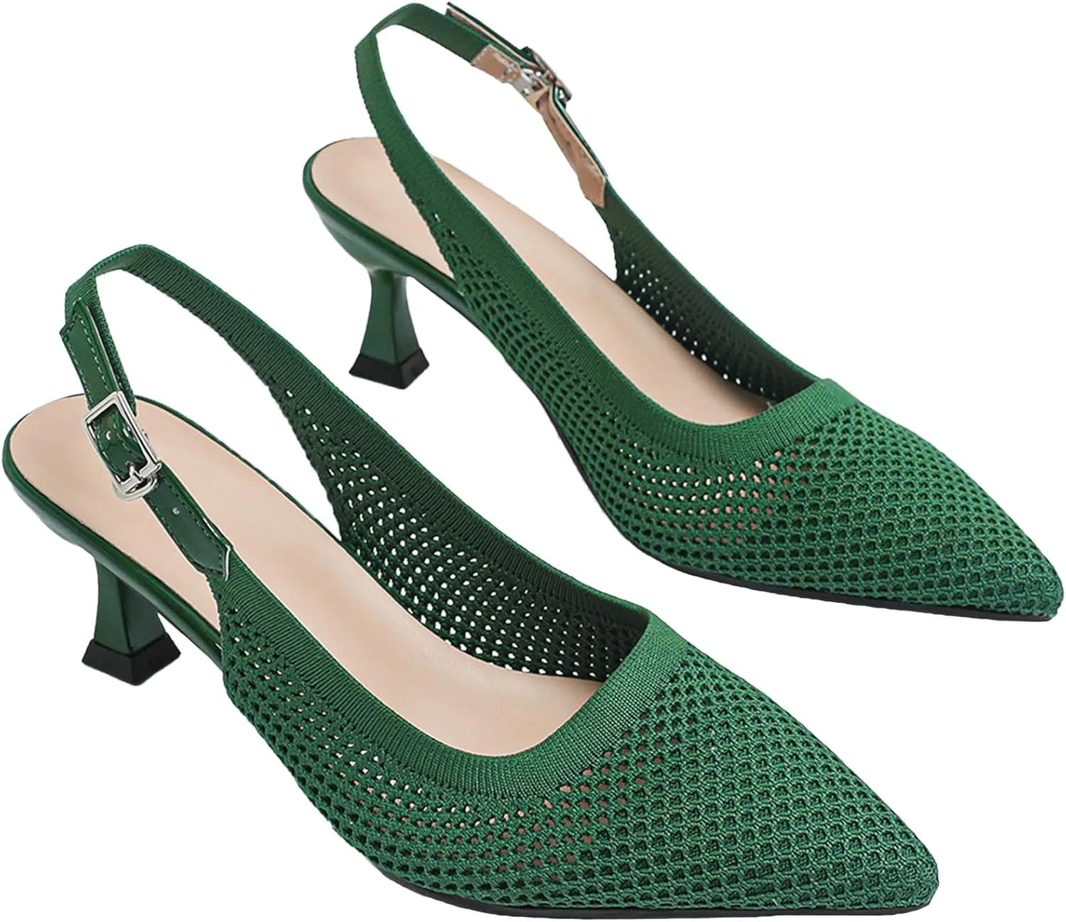 Slingback for Women's Closed Pointed Toe Kitten Heels with Ankle Strap Knitted Dress Pumps Shoes Work Wedding Everyday Parties 1.6 in Low Heels