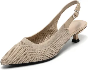 Slingback for Women's Closed Pointed Toe Kitten Heels with Ankle Strap Knitted Dress Pumps Shoes Work Wedding Everyday Parties 1.6 in Low Heels