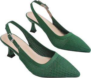 Slingback for Women's Closed Pointed Toe Kitten Heels with Ankle Strap Knitted Dress Pumps Shoes Work Wedding Everyday Parties 1.6 in Low Heels