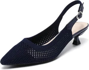 Slingback for Women's Closed Pointed Toe Kitten Heels with Ankle Strap Knitted Dress Pumps Shoes Work Wedding Everyday Parties 1.6 in Low Heels