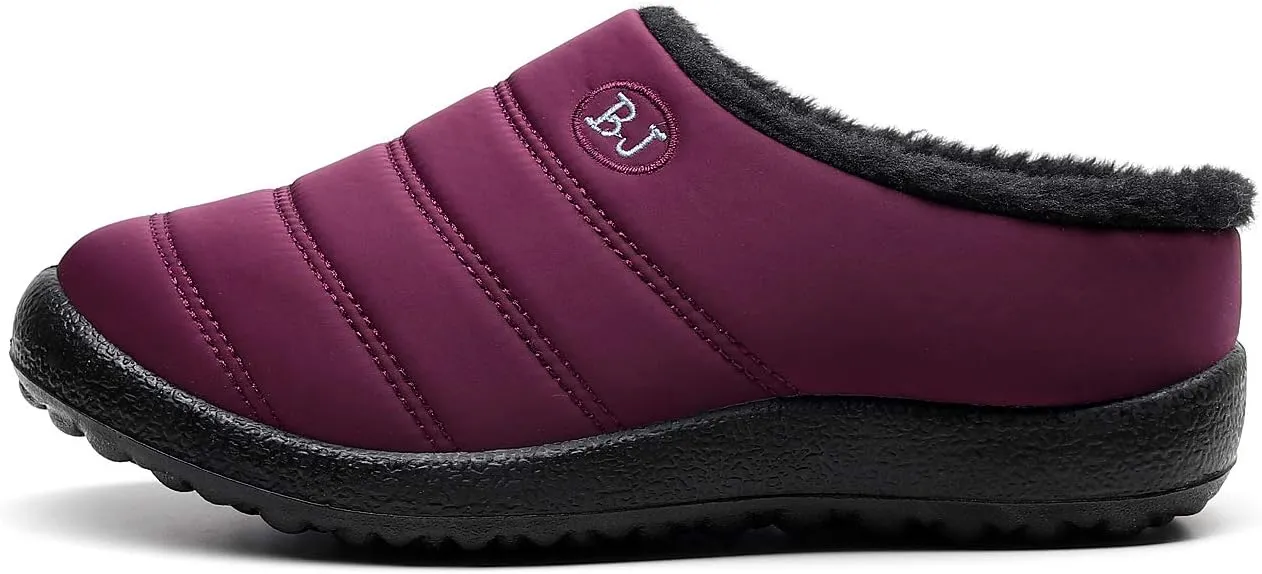Slippers for Women Men, Fur Lined Indoor Bedroom Mules Comfort Outdoor Anti-Skid Plush House Shoes Slip On Comfortable Backless Snow Boots