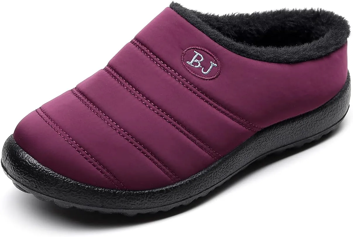 Slippers for Women Men, Fur Lined Indoor Bedroom Mules Comfort Outdoor Anti-Skid Plush House Shoes Slip On Comfortable Backless Snow Boots