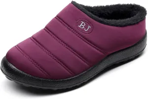 Slippers for Women Men, Fur Lined Indoor Bedroom Mules Comfort Outdoor Anti-Skid Plush House Shoes Slip On Comfortable Backless Snow Boots
