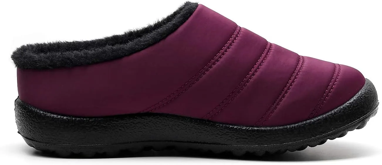 Slippers for Women Men, Fur Lined Indoor Bedroom Mules Comfort Outdoor Anti-Skid Plush House Shoes Slip On Comfortable Backless Snow Boots