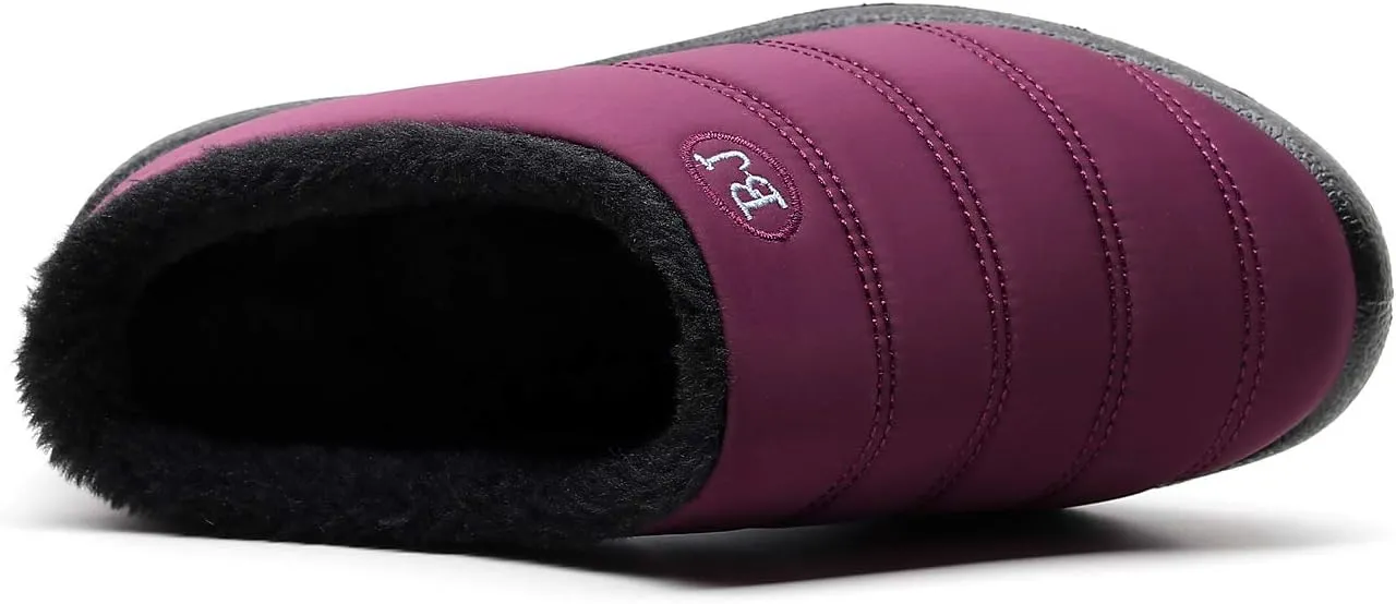 Slippers for Women Men, Fur Lined Indoor Bedroom Mules Comfort Outdoor Anti-Skid Plush House Shoes Slip On Comfortable Backless Snow Boots