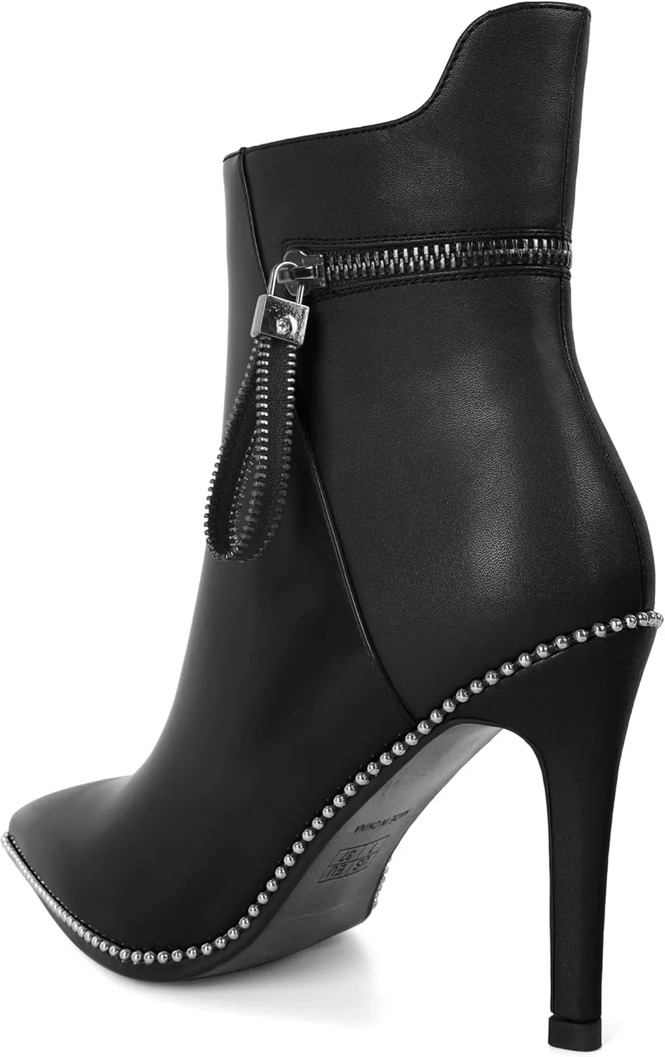 Soireelady Women Ankle Boots High Heel Boots Pointed Toe Stilettos Booties Beaded Short Boots Side Zipper 4 Inch