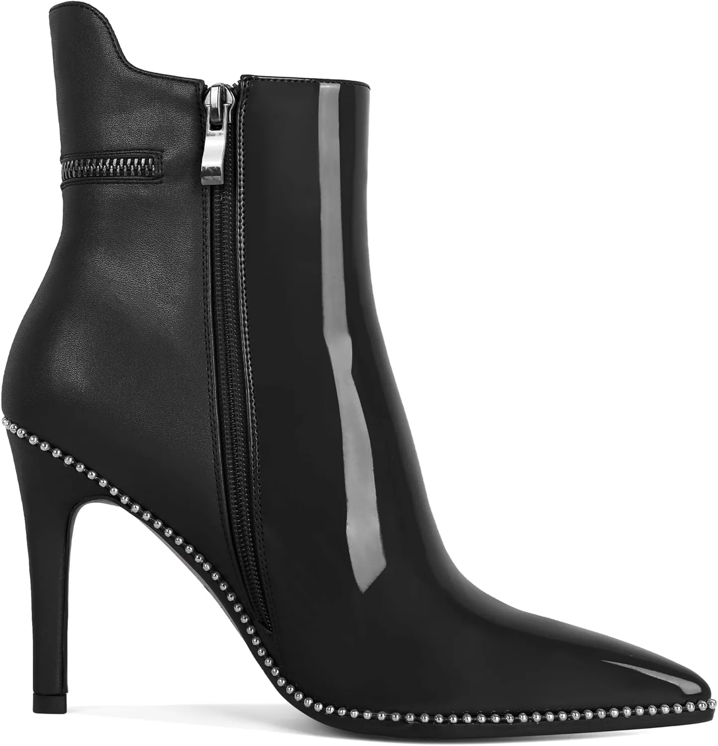 Soireelady Women Ankle Boots High Heel Boots Pointed Toe Stilettos Booties Beaded Short Boots Side Zipper 4 Inch