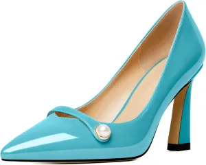 Soireelady Women High Stiletto Heel Pumps Pointed Toe Sexy Slip On 3.4 Inch Closed Toe Pearl Loafers Comfort Shoes for Wedding Office Evening