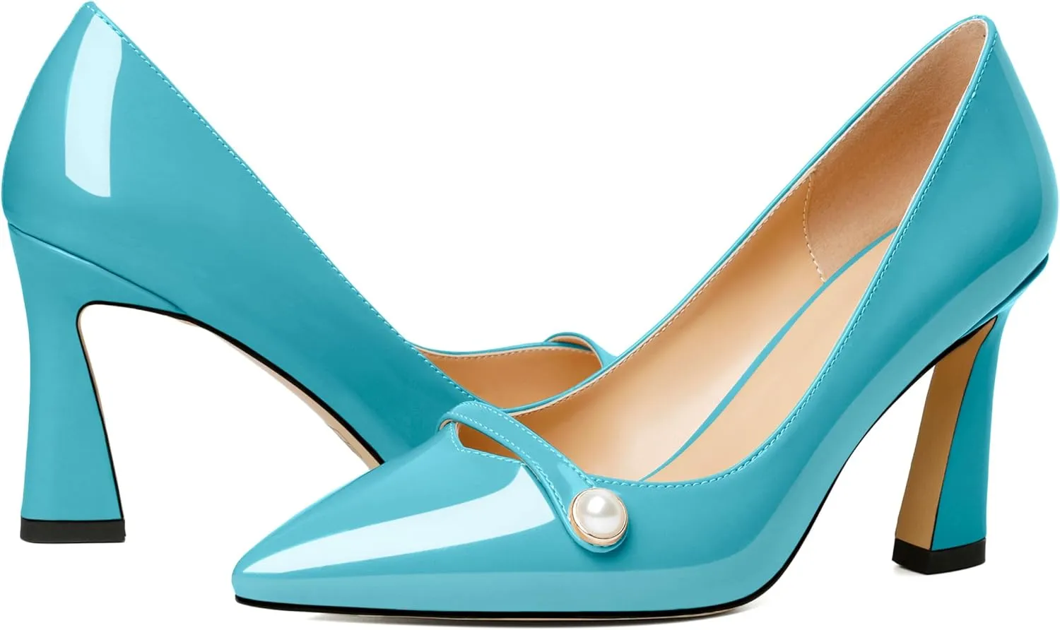 Soireelady Women High Stiletto Heel Pumps Pointed Toe Sexy Slip On 3.4 Inch Closed Toe Pearl Loafers Comfort Shoes for Wedding Office Evening