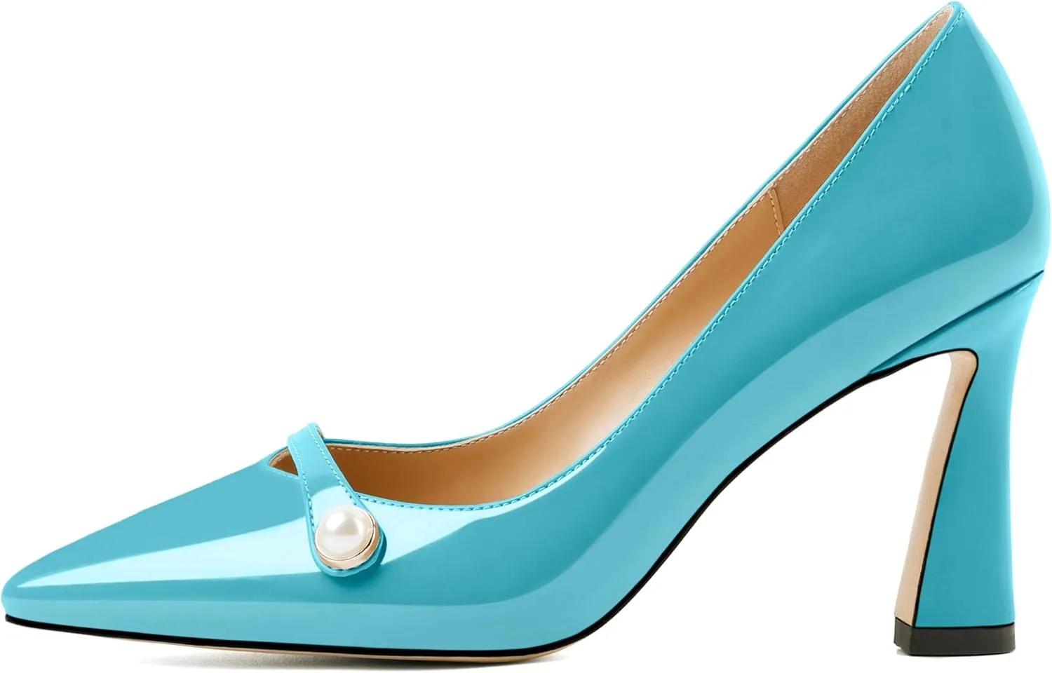Soireelady Women High Stiletto Heel Pumps Pointed Toe Sexy Slip On 3.4 Inch Closed Toe Pearl Loafers Comfort Shoes for Wedding Office Evening