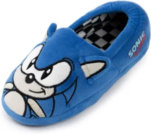 Sonic The Hedgehog Kids Slippers | Blue Plush Pyjamas Shoes with Embroidered Face & 3D Ears | Boys Girls Toy House Mules