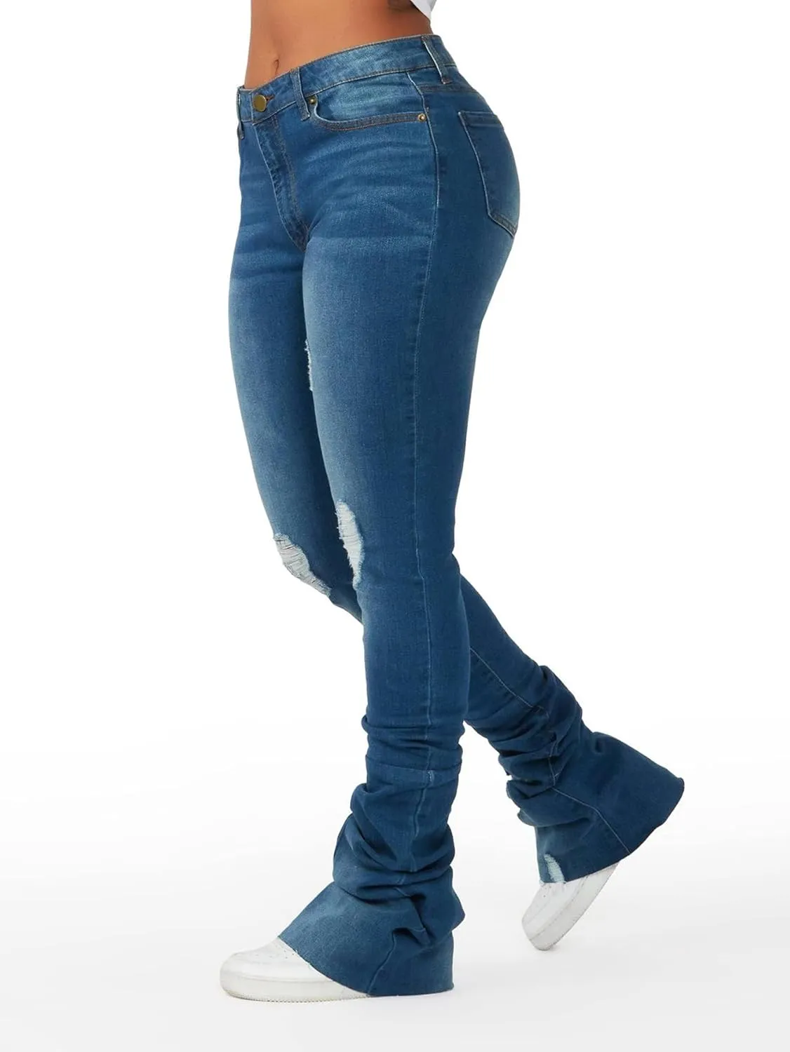 Stacked Flared Jeans for Women High Waisted Stretchy Slim Fit Skinny Bell Bottom Jeans Trendy Flare Denim Pants