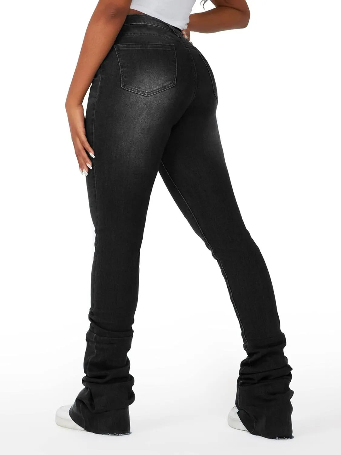 Stacked Flared Jeans for Women High Waisted Stretchy Slim Fit Skinny Bell Bottom Jeans Trendy Flare Denim Pants