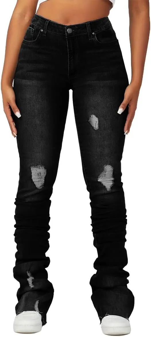 Stacked Flared Jeans for Women High Waisted Stretchy Slim Fit Skinny Bell Bottom Jeans Trendy Flare Denim Pants