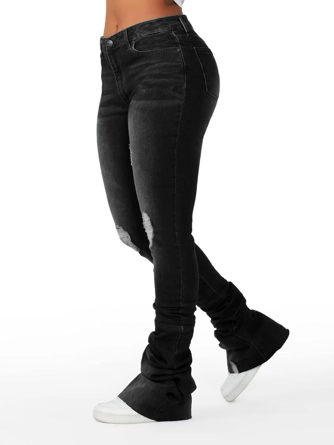 Stacked Flared Jeans for Women High Waisted Stretchy Slim Fit Skinny Bell Bottom Jeans Trendy Flare Denim Pants