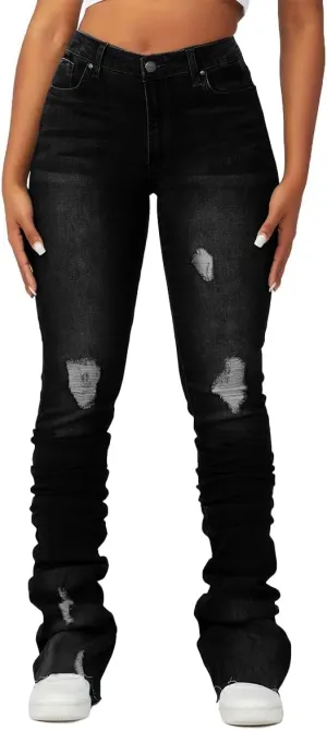 Stacked Flared Jeans for Women High Waisted Stretchy Slim Fit Skinny Bell Bottom Jeans Trendy Flare Denim Pants
