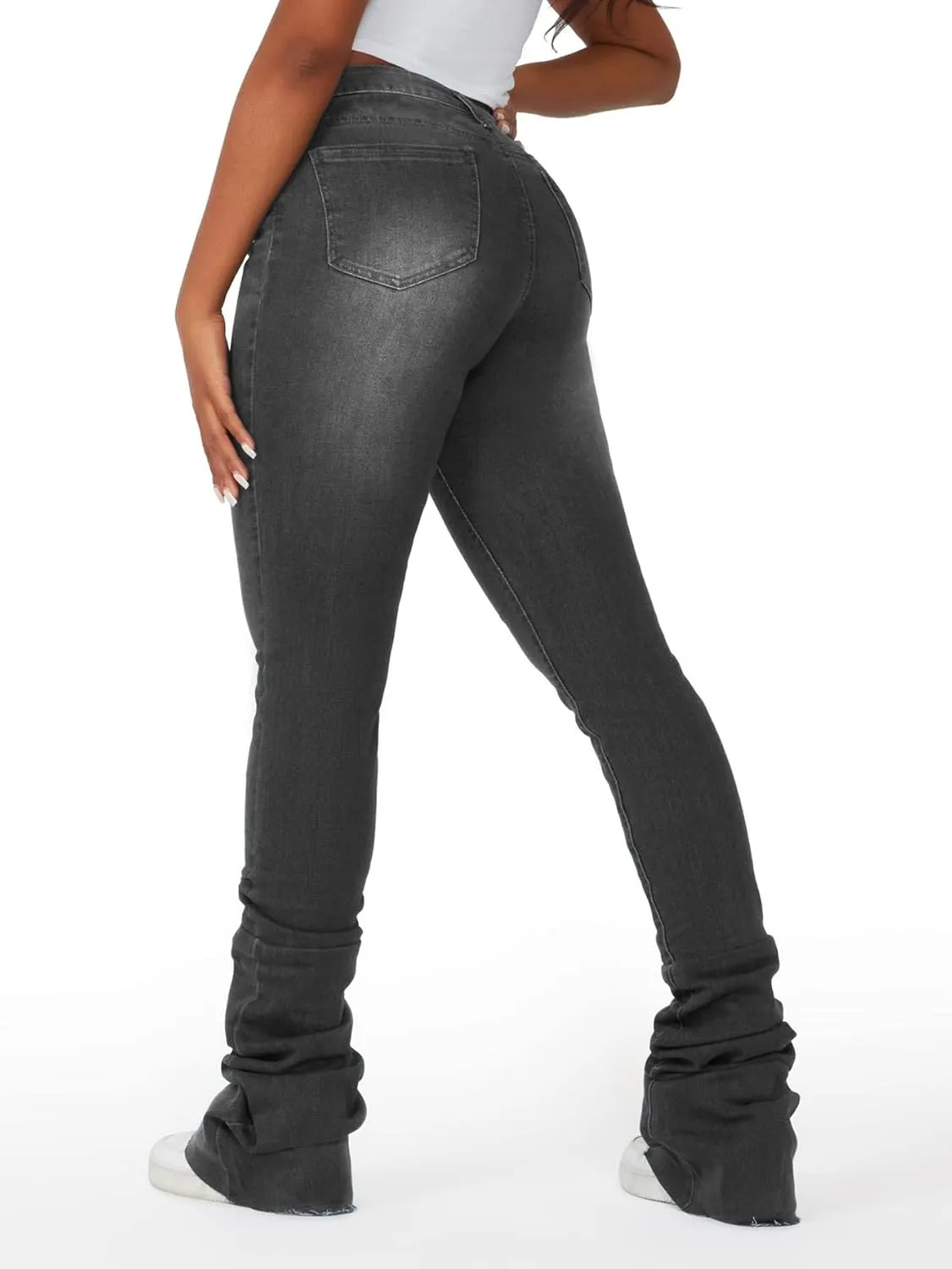 Stacked Flared Jeans for Women High Waisted Stretchy Slim Fit Skinny Bell Bottom Jeans Trendy Flare Denim Pants