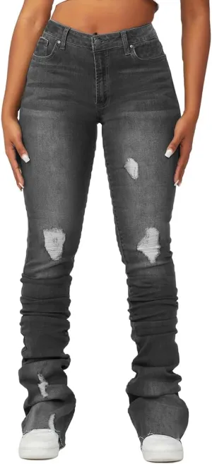 Stacked Flared Jeans for Women High Waisted Stretchy Slim Fit Skinny Bell Bottom Jeans Trendy Flare Denim Pants