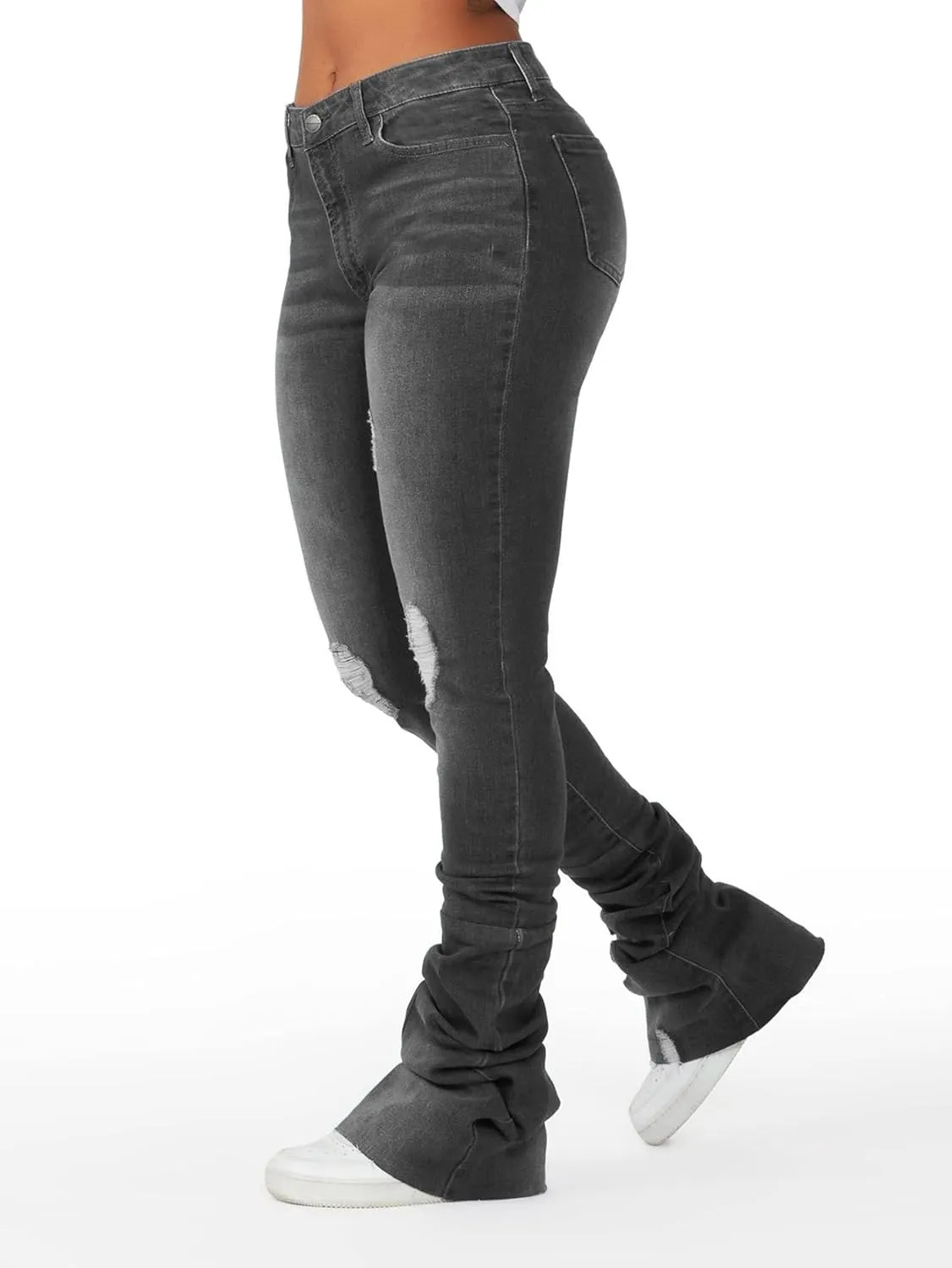 Stacked Flared Jeans for Women High Waisted Stretchy Slim Fit Skinny Bell Bottom Jeans Trendy Flare Denim Pants