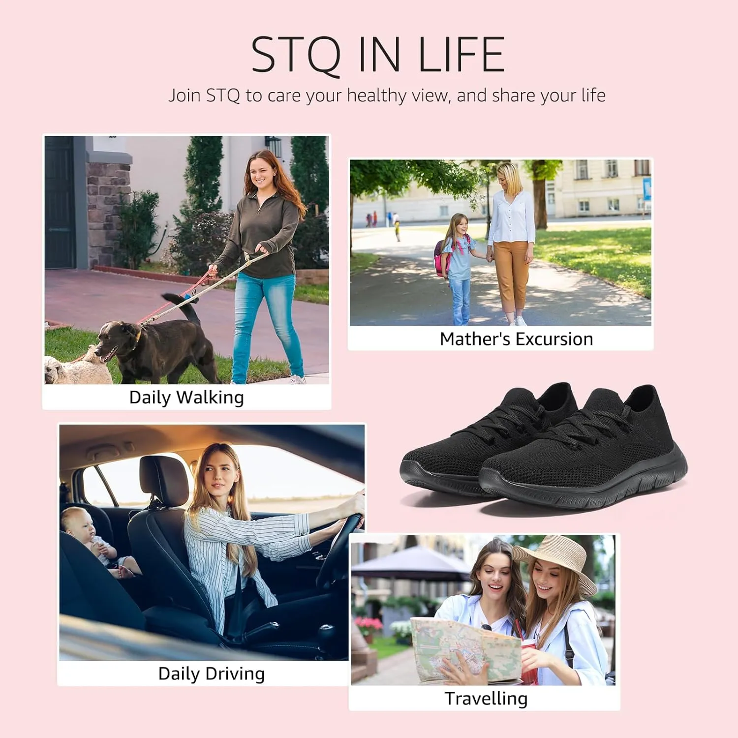 STQ Tennis Shoes Womens Slip on Walking Sneakers for Gym Workout