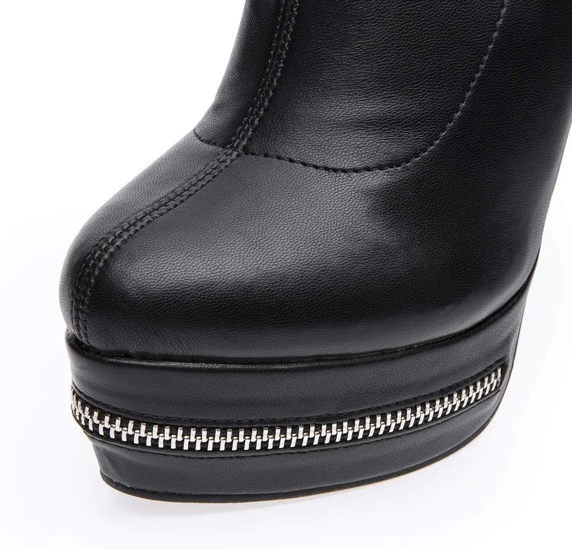 STUPMARY Women Platform Boots Round Toe Over The Knee Bootie Lace Up Gold Strap Thigh High Boots
