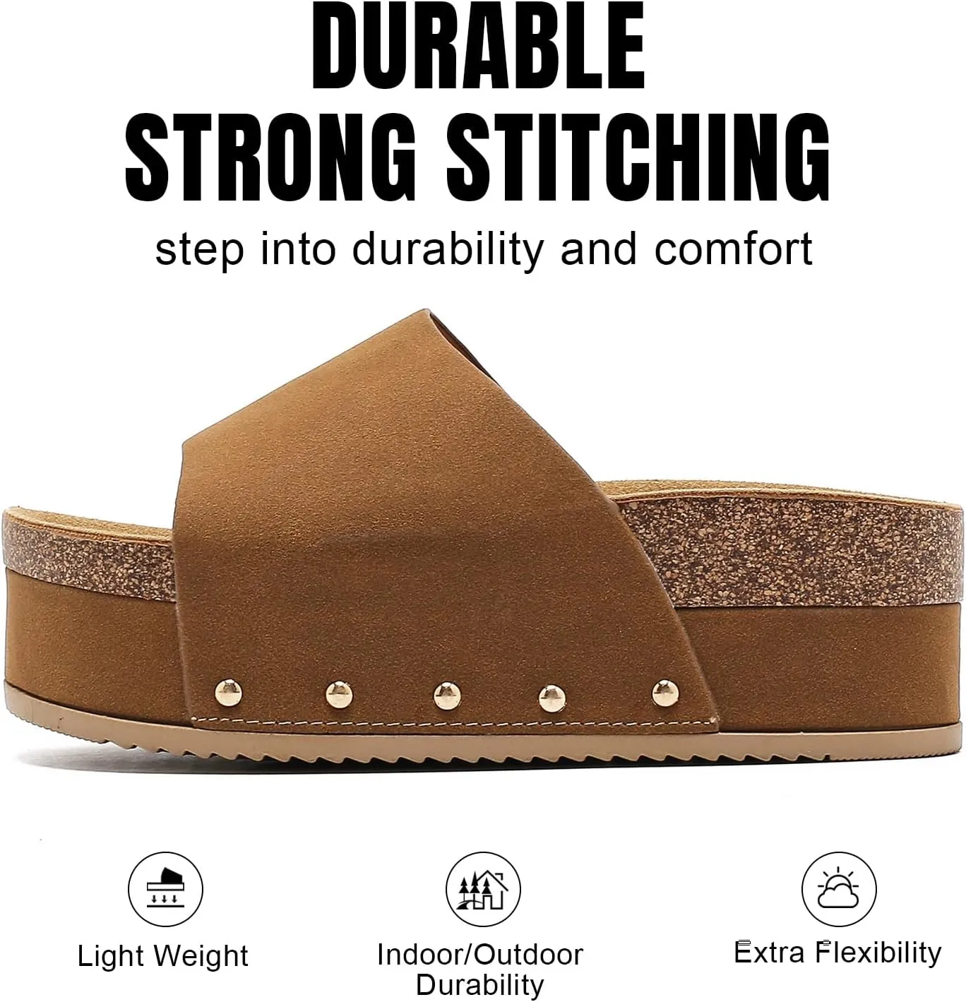 Suede Platform Sandals Women, Cork Footbed Espadrille Wedge Lady, Open Toe Chunky Mules, Summer Beach Slip On Shoes, Casual Comfort Slippers, Outdoor Footwear Slides