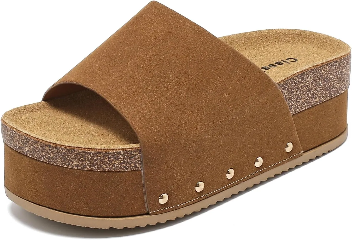 Suede Platform Sandals Women, Cork Footbed Espadrille Wedge Lady, Open Toe Chunky Mules, Summer Beach Slip On Shoes, Casual Comfort Slippers, Outdoor Footwear Slides