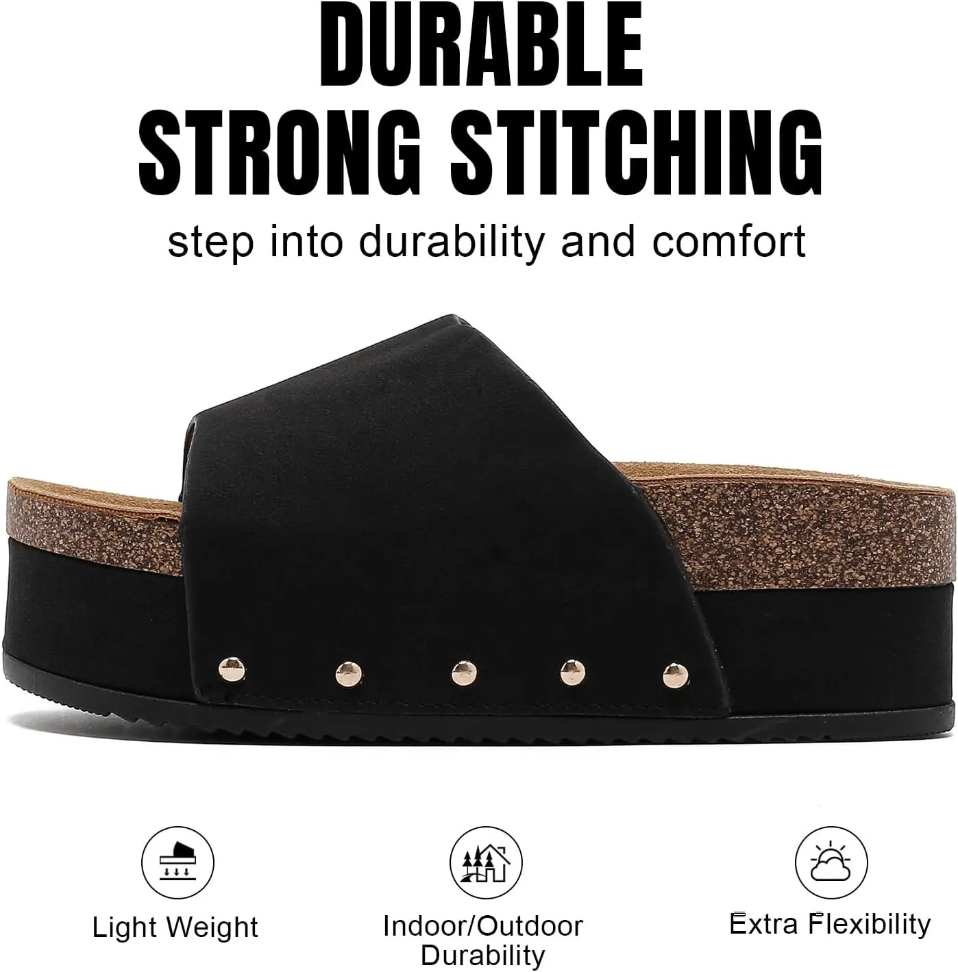Suede Platform Sandals Women, Cork Footbed Espadrille Wedge Lady, Open Toe Chunky Mules, Summer Beach Slip On Shoes, Casual Comfort Slippers, Outdoor Footwear Slides