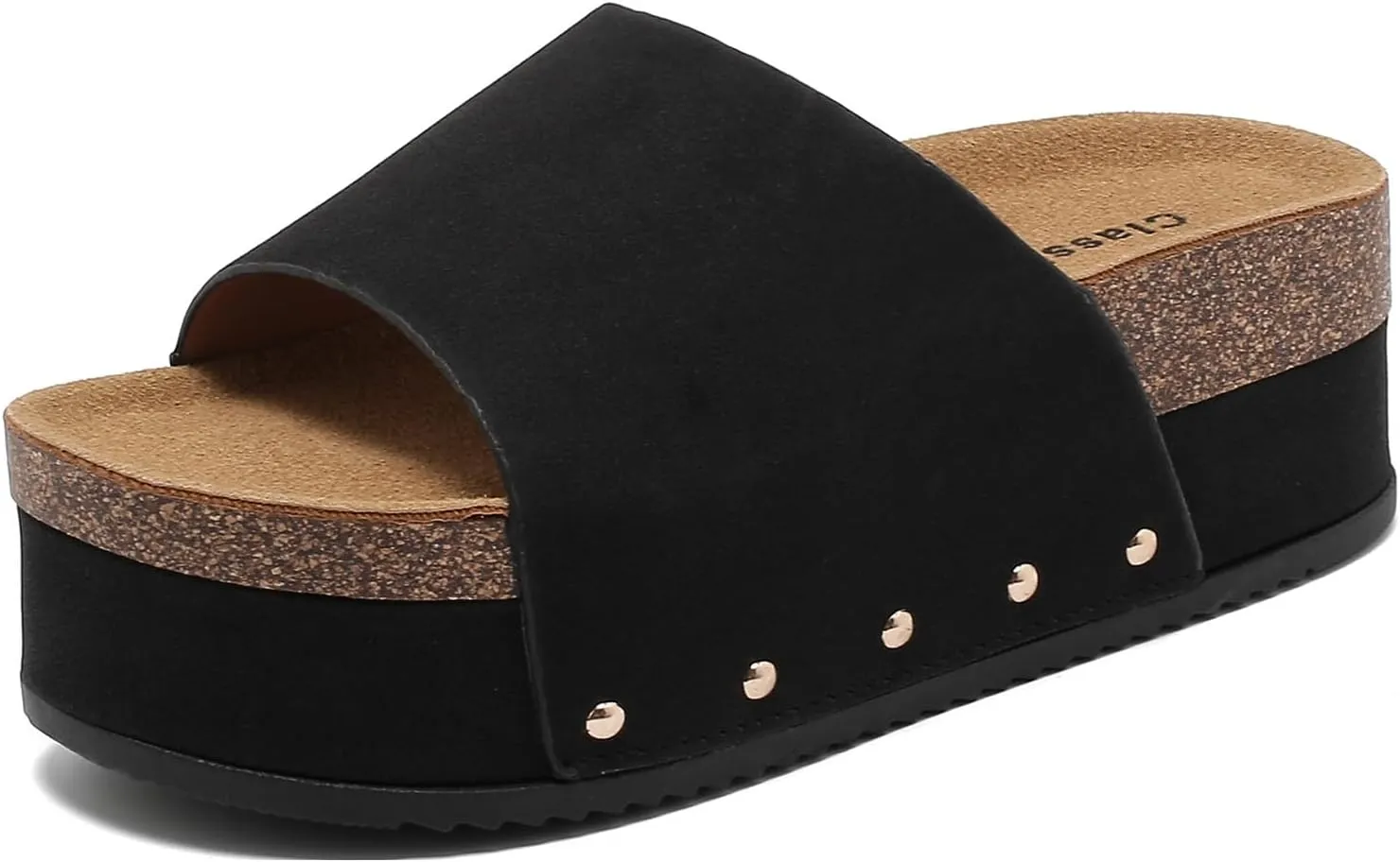 Suede Platform Sandals Women, Cork Footbed Espadrille Wedge Lady, Open Toe Chunky Mules, Summer Beach Slip On Shoes, Casual Comfort Slippers, Outdoor Footwear Slides