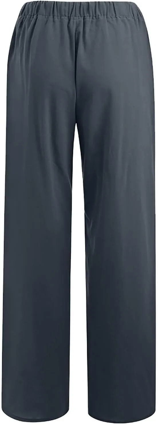 Summer Causal Pants for Women Trendy 2025 High Waisted Drawstring Lounge Trousers Flowy Boho Beach Pant Outfits