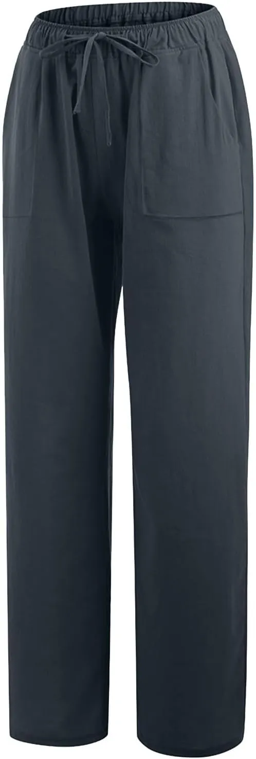 Summer Causal Pants for Women Trendy 2025 High Waisted Drawstring Lounge Trousers Flowy Boho Beach Pant Outfits