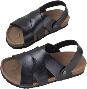 Summer Kids Crossing Cork Footbed Sandals Beach Slides Open Toe Flat for Boys Girls