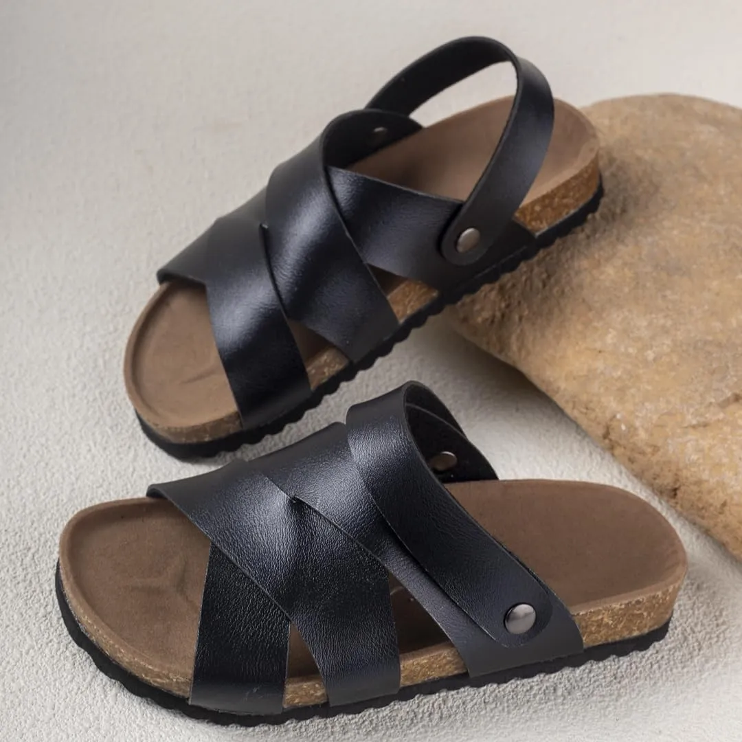 Summer Kids Crossing Cork Footbed Sandals Beach Slides Open Toe Flat for Boys Girls