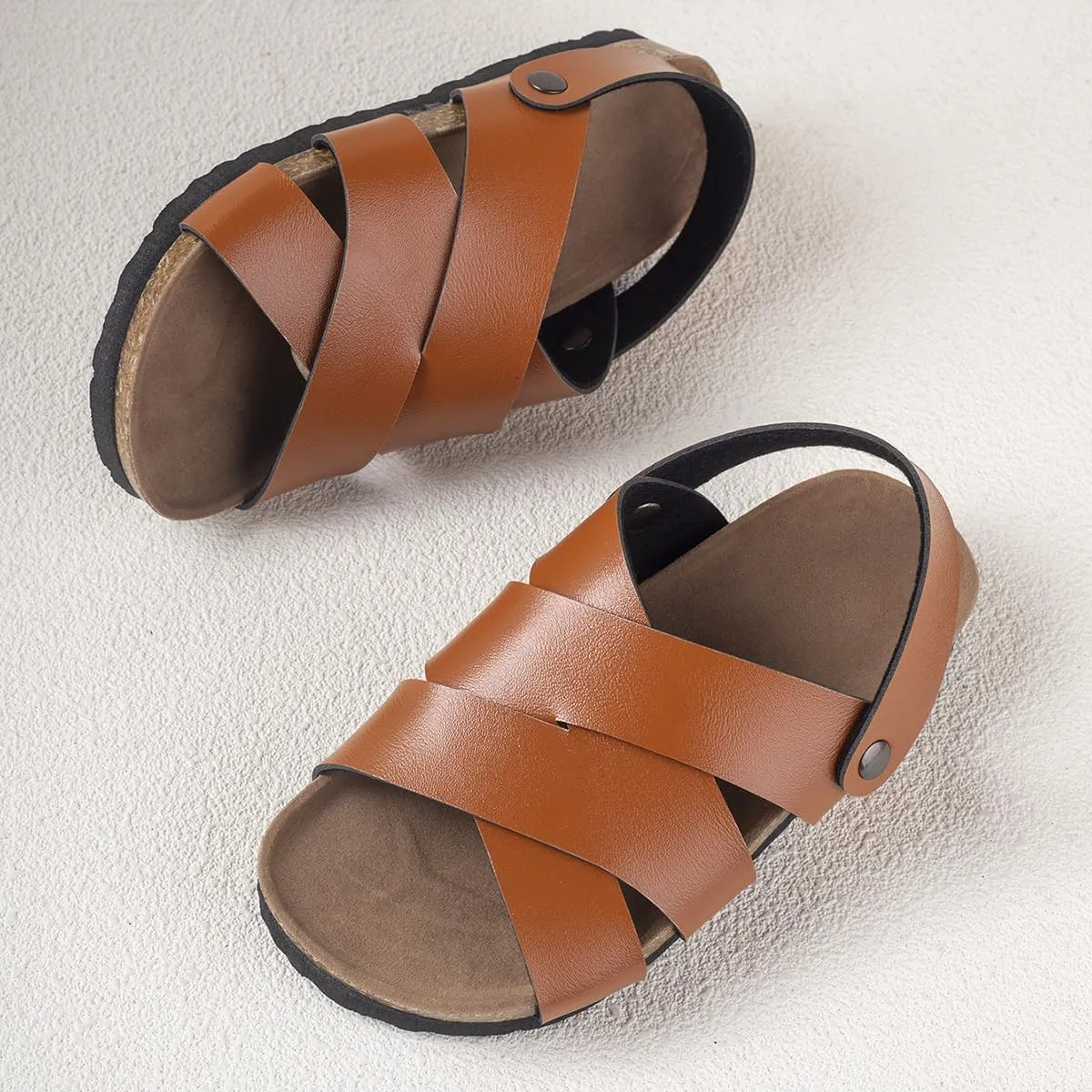 Summer Kids Crossing Cork Footbed Sandals Beach Slides Open Toe Flat for Boys Girls