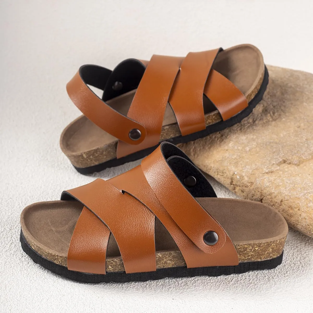 Summer Kids Crossing Cork Footbed Sandals Beach Slides Open Toe Flat for Boys Girls
