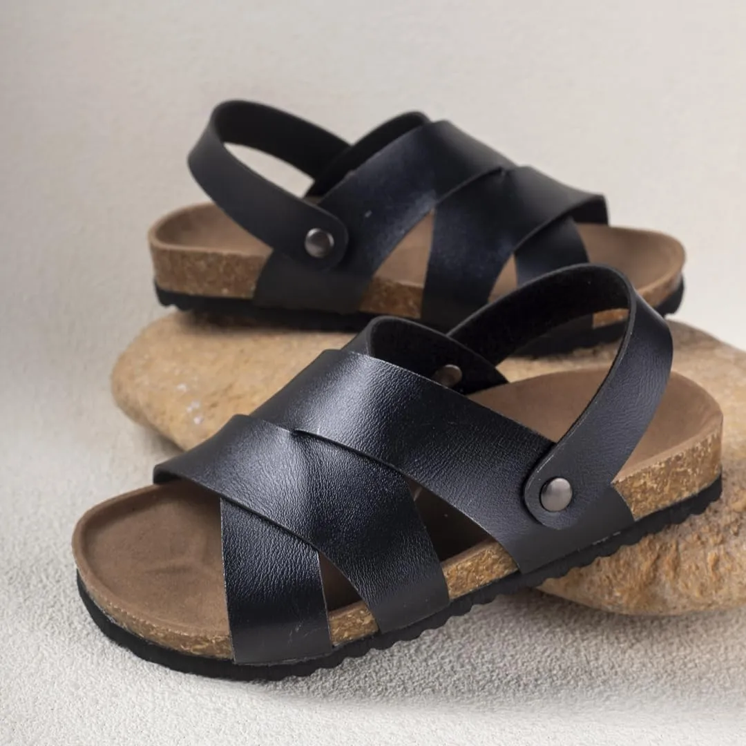 Summer Kids Crossing Cork Footbed Sandals Beach Slides Open Toe Flat for Boys Girls