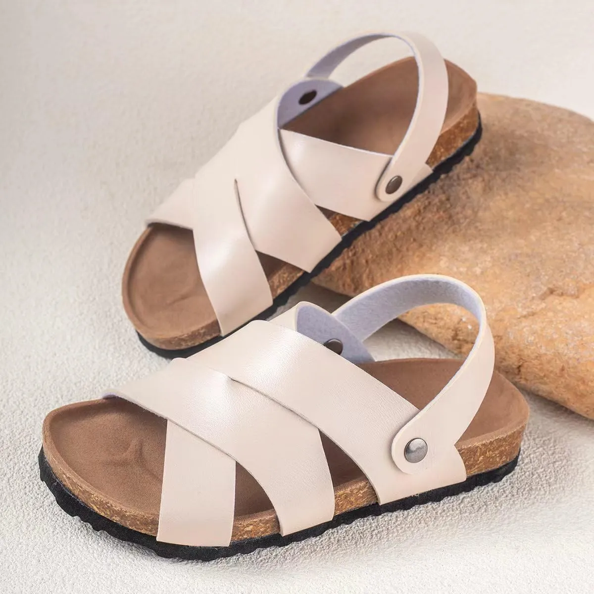 Summer Kids Crossing Cork Footbed Sandals Beach Slides Open Toe Flat for Boys Girls