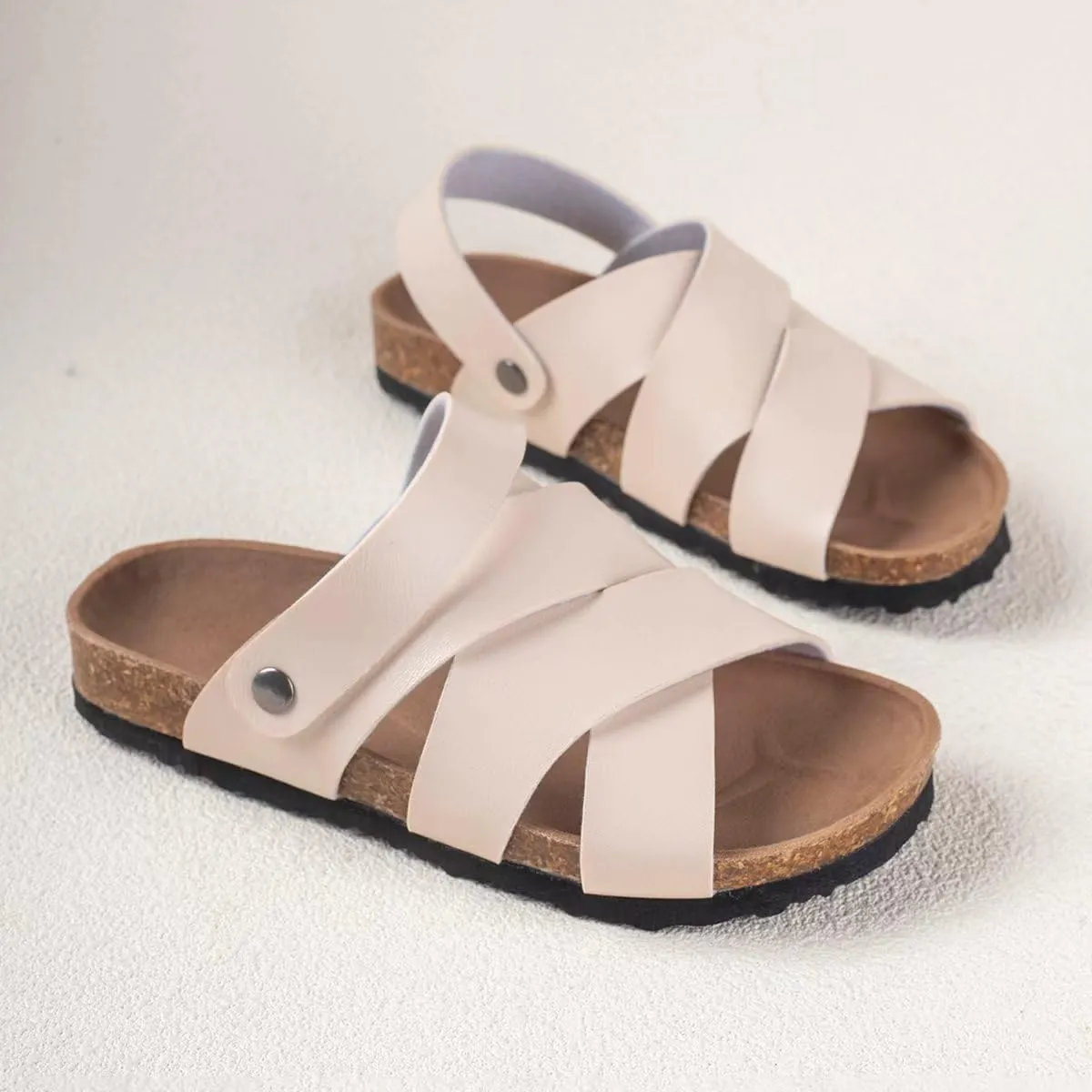 Summer Kids Crossing Cork Footbed Sandals Beach Slides Open Toe Flat for Boys Girls