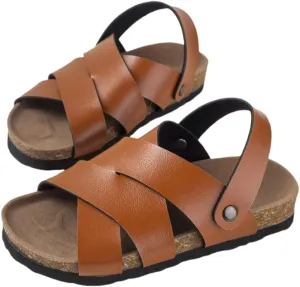 Summer Kids Crossing Cork Footbed Sandals Beach Slides Open Toe Flat for Boys Girls