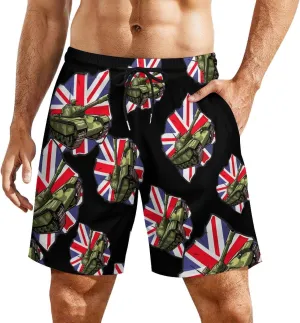 Tank British Flag WW2 Tanks Men's Swim Trunks Quick Dry Board Shorts Swimwear Beach Shorts with Compression Liner