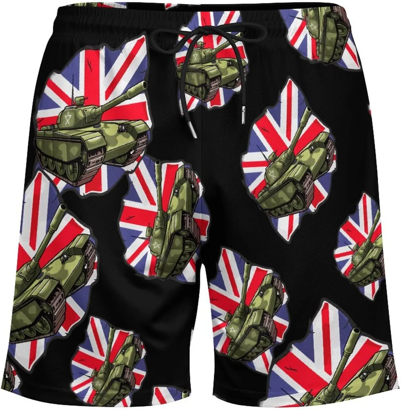 Tank British Flag WW2 Tanks Men's Swim Trunks Quick Dry Board Shorts Swimwear Beach Shorts with Compression Liner