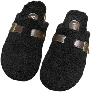 Teddy Plush Slippers with Arch Support for Women,Best Orthopedic Slippers and Clogs for Women,Suitable for Women's Mules, Cork Insoles,Stylish and Comfortable Furry Slippers with Adjustable Buckle