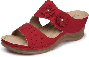 TEMOFON Wedge Sandals for Women Summer: Dressy Low Heel Sandals Black/Navy/White, Comfortable Walking, Arch support, Casual Slip on Summer Shoes, Size 5-11