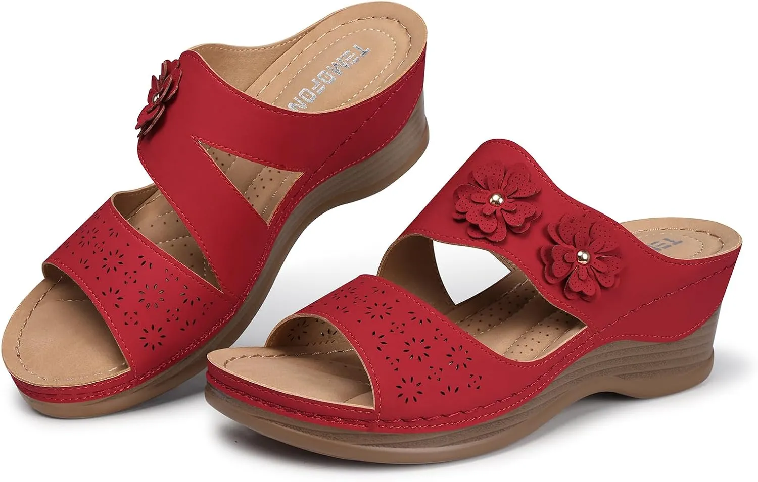 TEMOFON Wedge Sandals for Women Summer: Dressy Low Heel Sandals Black/Navy/White, Comfortable Walking, Arch support, Casual Slip on Summer Shoes, Size 5-11