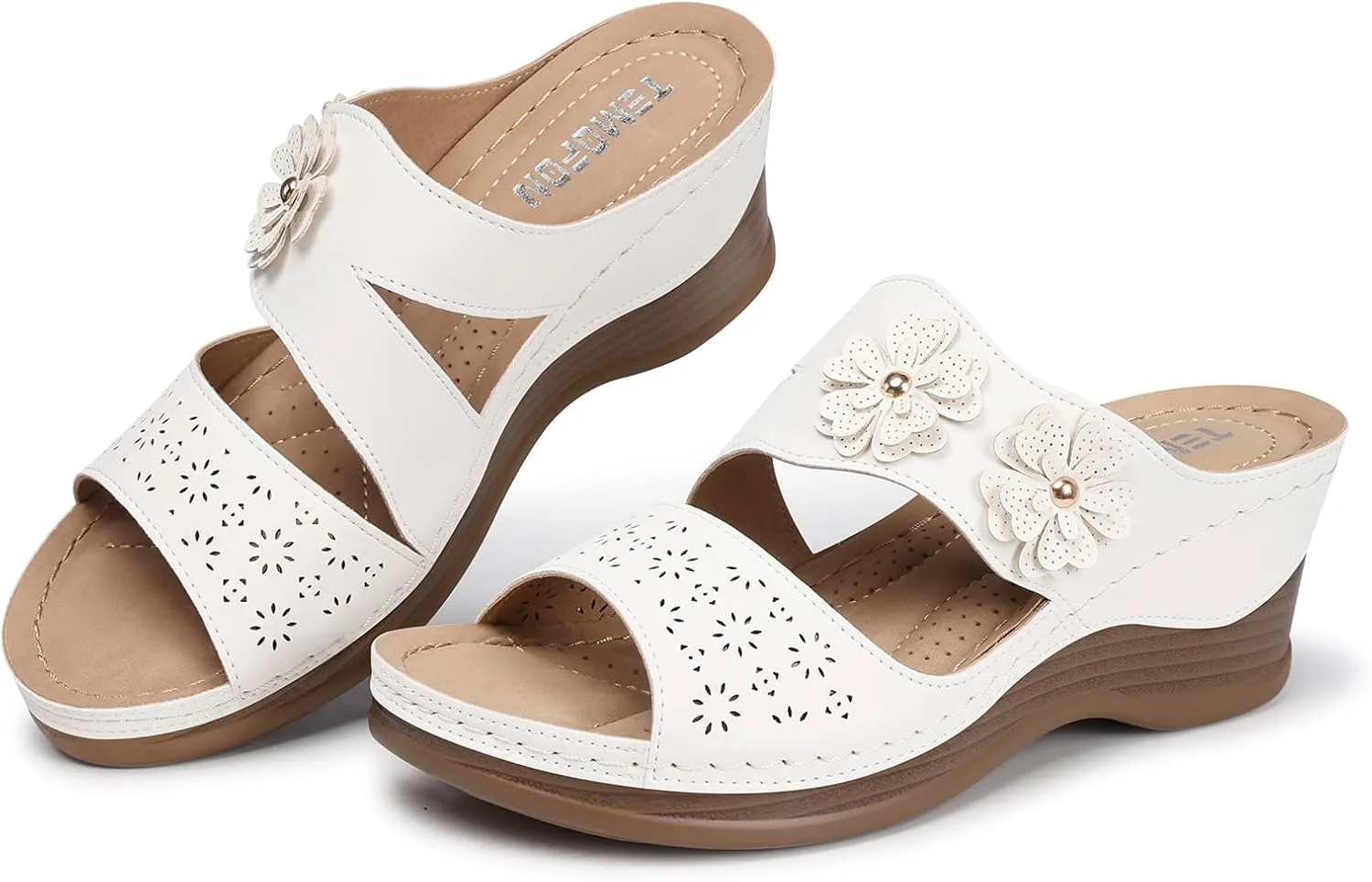 TEMOFON Wedge Sandals for Women Summer: Dressy Low Heel Sandals Black/Navy/White, Comfortable Walking, Arch support, Casual Slip on Summer Shoes, Size 5-11
